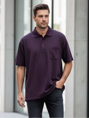 Architect Men XXL Polo Shirt Burgundy Geometric Micro Diamond Print Textured